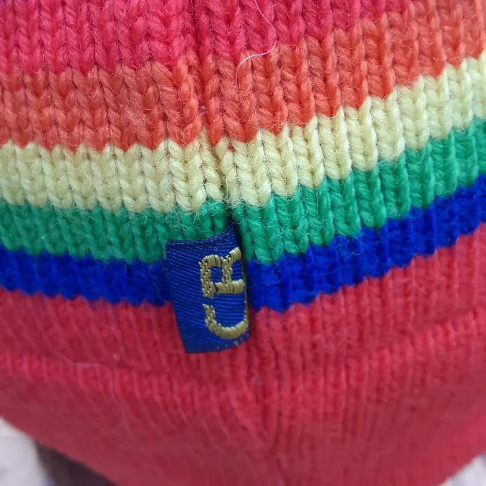 CB Pom Pom Knit Toboggan Stripes Orange/Vibrant Colors Distressed small